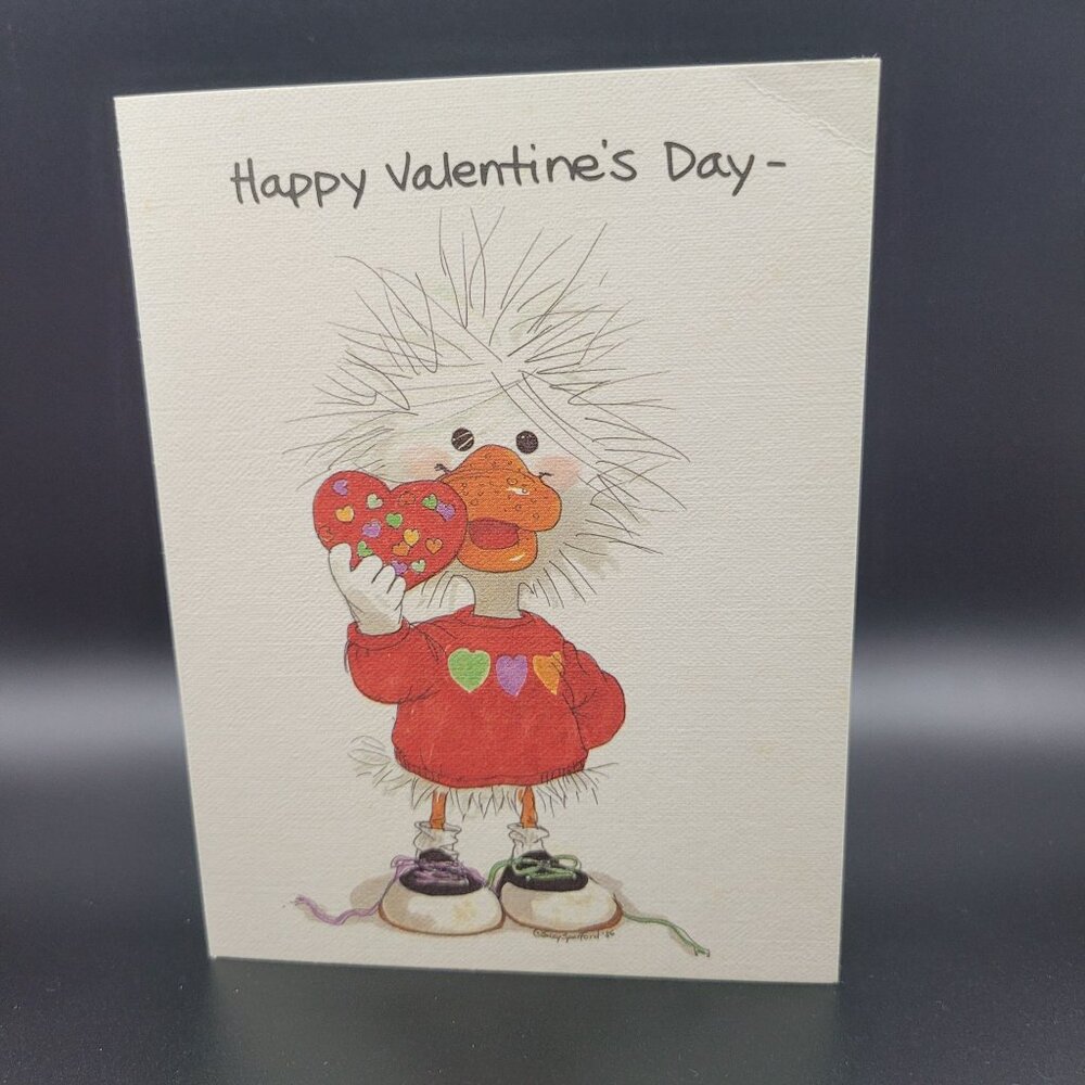 Vintage Valentine Friendly‎ Card Envelope Cute Duck Holding Heart Design